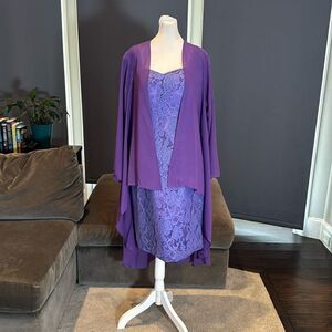 Women’s Tea Length Purple Dress Matching Chiffon Jacket Corset Back Size 14 NWT